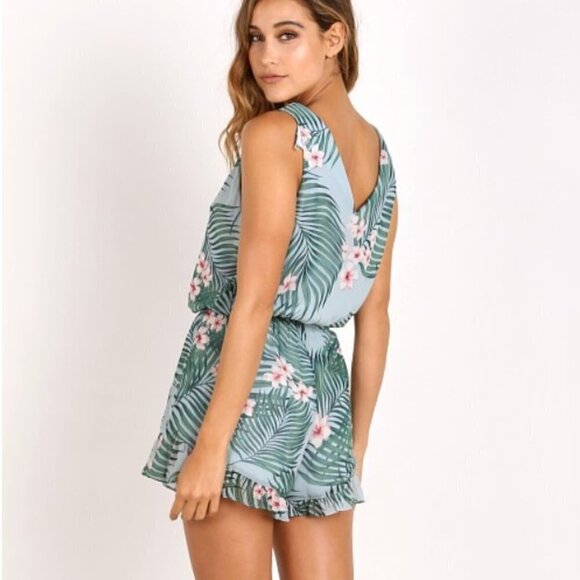 Show me your Mumu Women's L Large Riri Romper Hanalei Dream V-Neck Palm Print - Picture 2 of 8